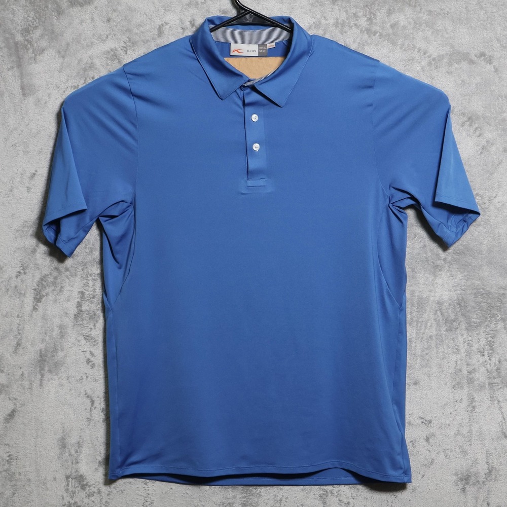 KJUS Soren Polo Shirt Mens Medium Blue Golf Performance UPF 50+ Stretch Collared